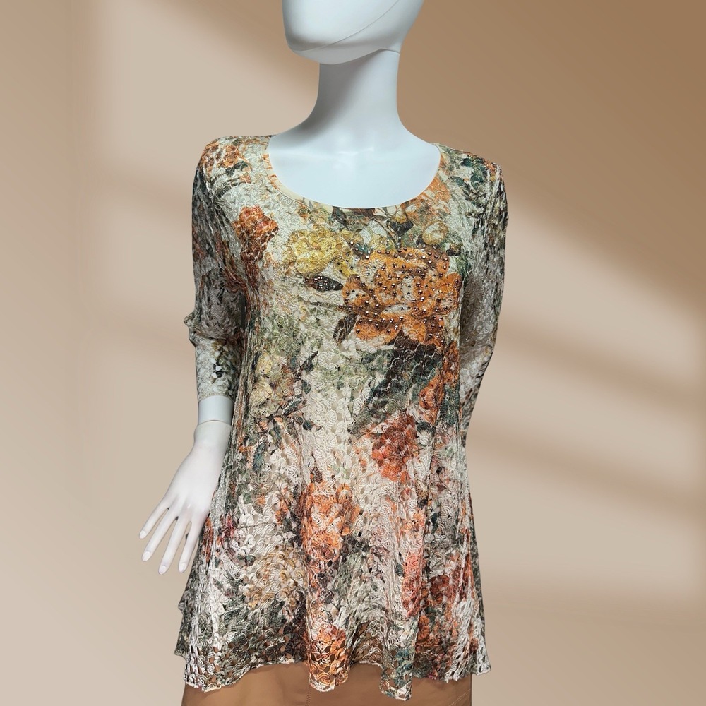 Frazzle Brand Autumn Colors Flowy Top Studded Embellishments Sz Medium